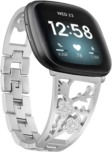 Vista 8 de Pulsera de acero inoxidable compatible con Fitbit Sense 2/Sense/Versa 4/Versa 3, bandas de repuesto brillantes para mujer, pulseras elegantes
