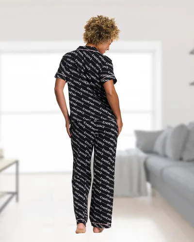 Vista 4 de bebe Conjunto de pijama de dama de honor de 2 piezas para mujer, camisa y pantalones de manga corta con botones