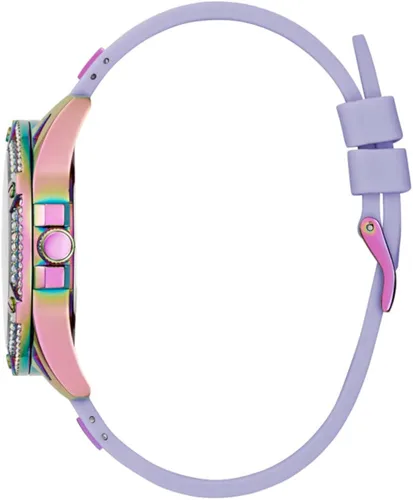 Vista 7 de GUESS Reloj para mujer de 1.57 pulgadas, correa morada, esfera lavanda, caja iridiscente, Púrpura