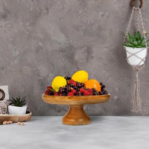 Vista 7 de Mela Artisans - Soporte para pasteles de madera de mango de 12 pulgadas de alto con pedestal de madera, elevador de acabado clásico diseñado