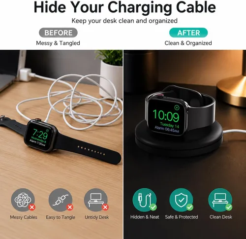 Vista 3 de PZOZ - Soporte de carga para Apple Watch, gestión de cables, base para Negro