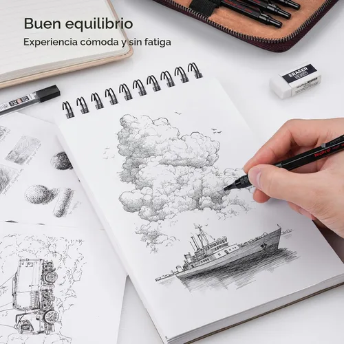 Vista 7 de Nicpro - Juego de 20 portaminas metálicos negros en estuche de cuero, lápices de dibujo de 0.01 pulgadas, 0.02 pulgadas, 0.03 pulgadas, 0.035
