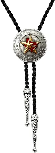 Vista 19 de BRBAM - Corbata de cuero estilo retro con diseño de vaquero occidental y estrella solitaria para hombre Estilo 3 - Bronce