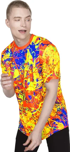 Vista 27 de aofmoka - Camiseta ultravioleta hecha a mano, reactiva a luz negra, con impresión decorativa Crema ácida