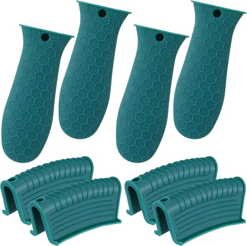 Vista 11 de Patelai Juego de 8 piezas de soportes para ollas de silicona, cubierta para mango de hierro fundido, resistente al calor, soportes para mango