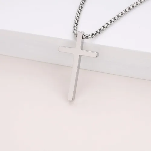 Vista 4 de GAVU Collar de cruz cristiana para hombre, collar con colgante de cruz de acero inoxidable plateado y negro dorado para hombres y mujeres
