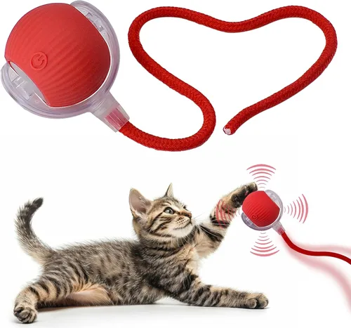 Vista 12 de Pelota interactiva de juguete para perros y gatos: pequeño juego para mascotas con luz LED y cola de cuerda para activar el movimiento, lindo regalo