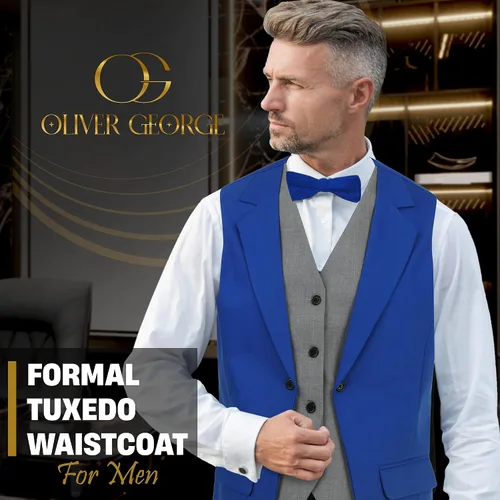 Vista 18 de Oliver George Chaleco formal de esmoquin en capas para hombre, chaleco de traje de negocios