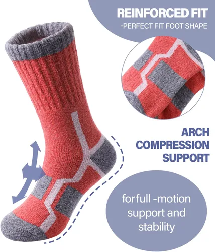 Vista 5 de Calcetines de senderismo de lana merino para niños y niñas, para invierno, cálidos, gruesos, térmicos, calcetines de regalo, 6 pares