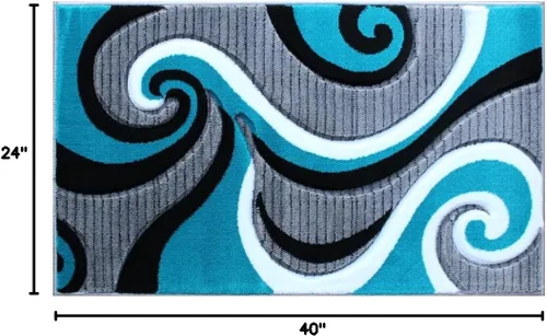 Vista 2 de Masada Sophia Collection Tapete de Bienvenida Tallado a Mano Moderno Contemporáneo Turquesa Blanco Gris Negro, Tapete de Puerta, Alfombra de Baño