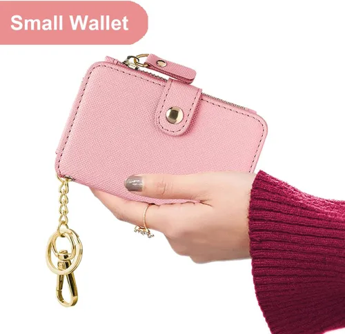 Vista 36 de Cartera con llavero, tarjetero con bloqueo RFID de piel, funda para tarjetas de crédito con cremallera para mujer