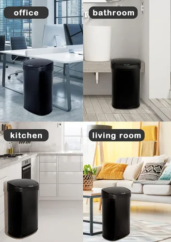 Vista 6 de Bote de basura automático de 50 l/13 galones para el hogar y la cocina, cubo de basura grande de acero inoxidable con sensor de movimiento