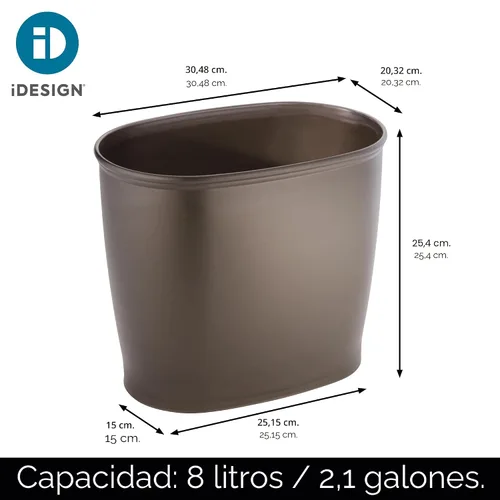 Vista 4 de iDesign - Cubo de basura delgado de plástico para baño, pequeño para dormitorio, oficina, escritorio, dormitorio, bronce Cubo de basura pequeño