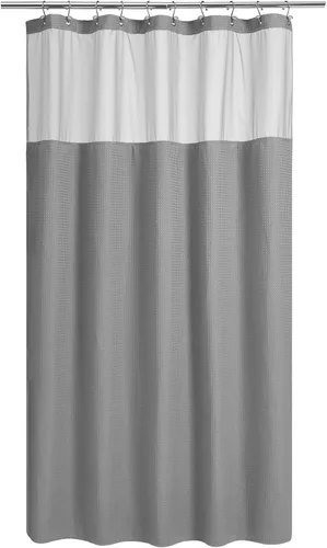 Vista 33 de N&Y HOME - Juego de cortina de ducha de punto gofre, forro de tela a presión y ganchos, para ducha pequeña, estilo hotel, ventana superior de malla