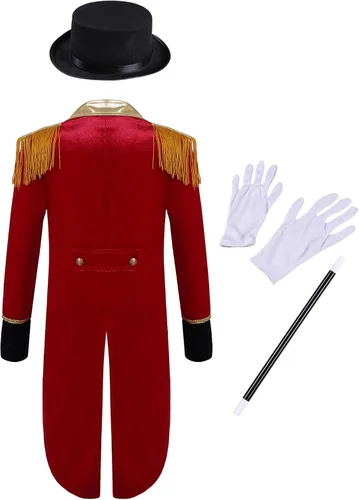 Vista 2 de JEYPINMI Kids Boys Deluxe Circus Outfit Lion Tamer Ringleader Fancy Dress Up Drum Majorette Cosplay Costume