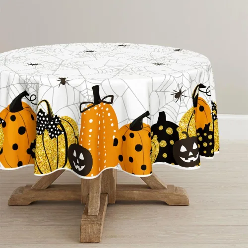 Vista 10 de Horaldaily Mantel rectangular de Halloween de 52 x 70 pulgadas, diseño de telaraña de calabaza con temática de miedo, color negro, lavable