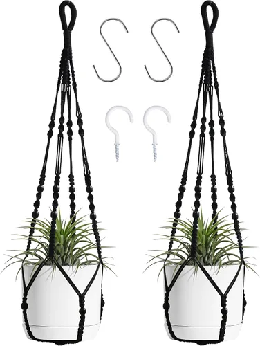 Vista 11 de Colgador de macramé para colgar plantas de interior con cuentas de madera, macetas de macramé sin borlas, para interiores y exteriores, decoración