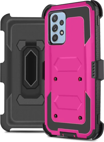 Vista 7 de Compatible con Samsung Galaxy A52 5G con clip giratorio para cinturón, protector de pantalla integrado de alta resistencia, protección de cuerpo Azul