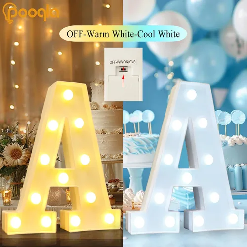 Vista 4 de Pooqla Letras con luces LED de marquesina, letras decorativas iluminadas en blanco cálido y blanco frío, letras del alfabeto iluminadas para niños