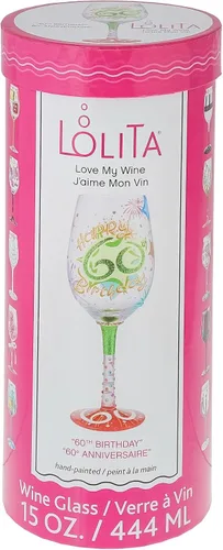 Vista 8 de Enesco Designs by Lolita Happy 60th Birthday - Copa de vino artesanal pintada a mano, 15 onzas, multicolor