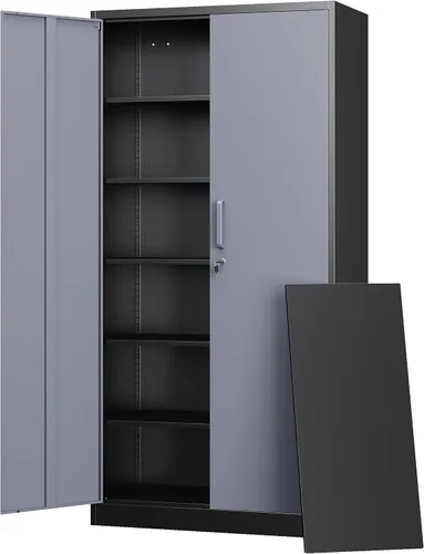 Vista 10 de Letaya Armario de almacenamiento de metal de 71 pulgadas de alto con 2 puertas y 4 estantes, armarios altos de despensa de cocina, organizadores