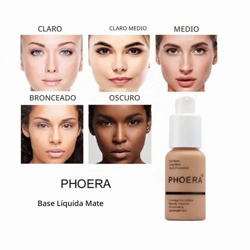 Vista 2 de PHOERA - Base de maquillaje líquida mate suave con control de aceite, cobertura total para el rostro. (101# Porcelana)
