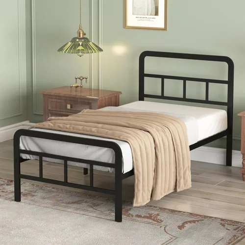 Vista 10 de Richwanone Marcos de Cama Individual con Cabecera y Pie de Cama de Madera, Marco de Plataforma de Metal de 14 Pulgadas con Soporte de Listones