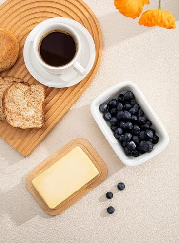 Vista 7 de Sweese - Mantequera de porcelana con tapa, perfecto para mantequilla de este y oeste, Blanco