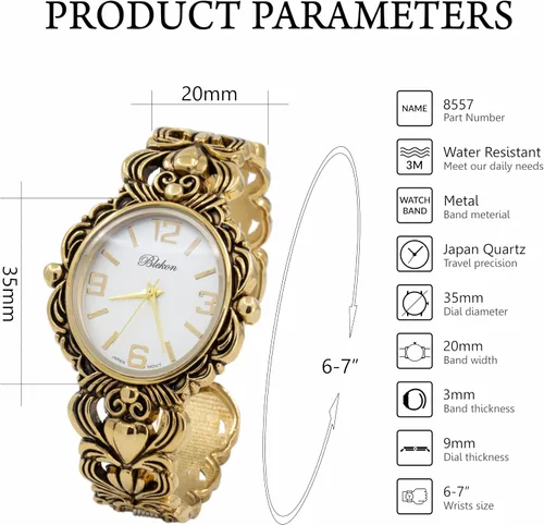 Vista 2 de Blekon Collections - Reloj de pulsera de cuarzo japonés para mujer, estilo egipcio, estilo concho