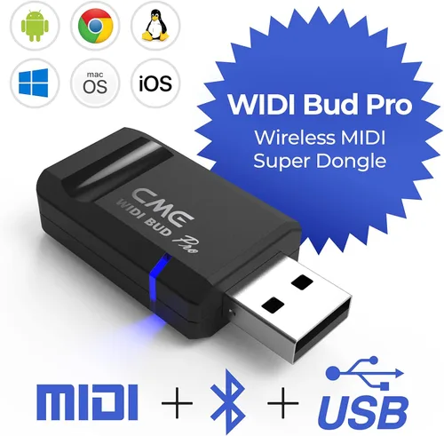 Vista 2 de CME WIDI Bud Pro - Interfaz MIDI Bluetooth para iOS, macOS, Windows, Android, ChromeOS, Linux - Conecta, empareja y reproduce - Sin controladores