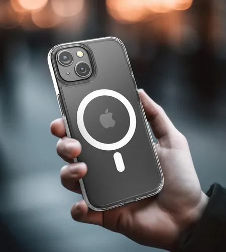 Vista 5 de ENCASED Funda magnética transparente 2 en 1 para iPhone 15 con cargador inalámbrico incluido (transparente) compatible con MagSafe