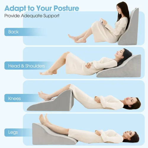 Vista 2 de Giantex Almohada de cuña para dormir, almohada de elevación corporal de 12 pulgadas con diseño curvado único y funda lavable a máquina, almohada