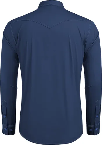 Vista 5 de COOFANDY Camisa vaquera de manga larga para hombre, de algodón, con botones, estilo casual, con bolsillos