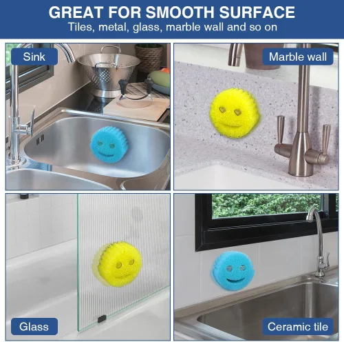 Vista 5 de SOPHICO Soporte de esponja para fregadero de cocina, soporte de ventosa para cocina, organizador de fregadero de baño para esponja sonriente