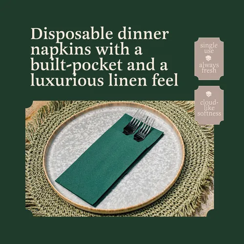Vista 2 de Servilletas de cena Linen-Feel con bolsillo para cubiertos, 100 unidades Beige