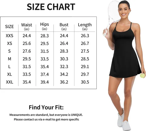Vista 6 de Workout Tennis Dress for Women with Built-in Bra Shorts, Adjustable Shoulder Straps and Pockets