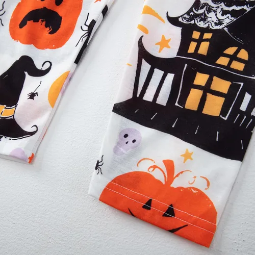Vista 6 de MAINESAKA Conjunto de pijamas de Halloween a juego para la familia, con estampado de calabazas, conjuntos de pijamas a juego para adultos y niños