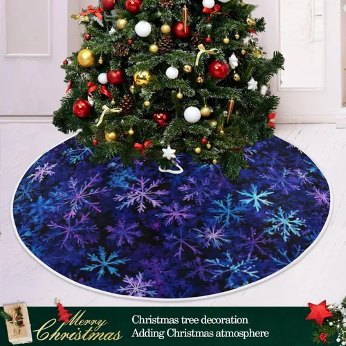 Vista 6 de Falda de Árbol de Navidad Azul y Morada con Copo de Nieve, Alfombra de Árbol de Temporada para Fiestas y Vacaciones, Suministros para Decoración