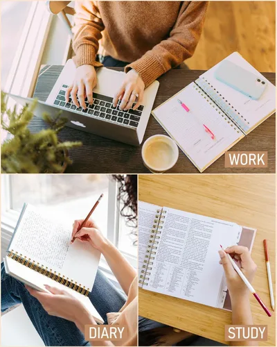 Vista 7 de Nicpro Cuaderno en espiral, 21 x 29.7 cm, cuadernos de cuero para el trabajo, cuaderno universitario de tapa dura con rayas de tamaño grande de 300