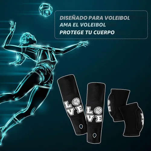Vista 6 de Ramede Rodilleras de voleibol y mangas para brazos con almohadilla de protección, antebrazo, codo con orificio para el pulgar, accesorios