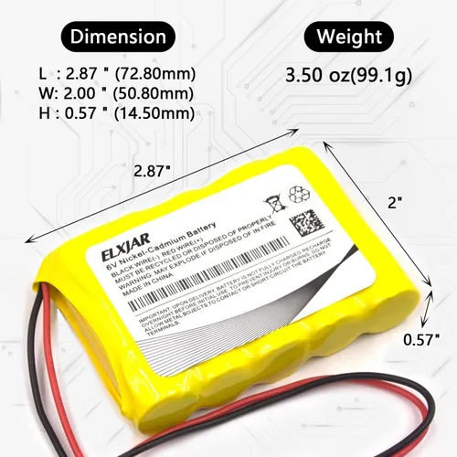 Vista 3 de Paquete de 2 baterías Ni-CD de 6 V y 800 mAh compatibles con 705105, Emergi-Lite 0018701, 850.0054 850.0035, OSI OSA013AA CUSTOM-125 Dantona