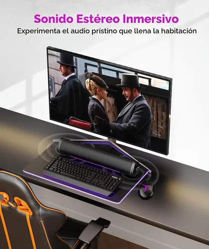 Vista 2 de Altavoces de computadora para PC de escritorio, barra de sonido de PC para juegos, Plug and Play, alimentación USB con audio de 0.138 in