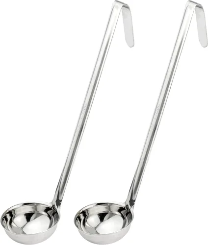 Vista 8 de Fit Meal Prep [Paquete de 2] Cucharón de sopa de acero inoxidable de 2 onzas, espátula de salsa de una pieza con asas de gancho, cuchara de servir