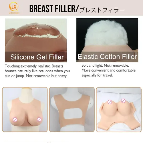 Vista 4 de Pecho de silicona realista, cuello redondo, tetas falsas, bragas de vagina, bragas falsas para ocultar el coño, tanga acolchada