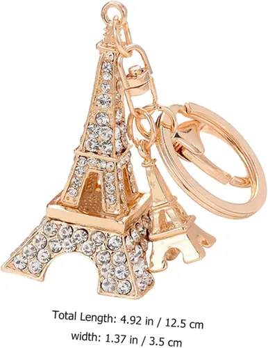 Vista 4 de Totority Llavero de metal con diamantes de imitación de la torre Eiffel, llavero de París, llavero de recuerdo de metal Miss Diamond Golden, Dorado