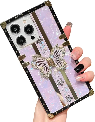 Vista 48 de Funda Rectangular de Lujo Femenina Compatible con iPhone 16 Pro Max Diseñada con Soporte de Anillo de Diamante con Función de Atril