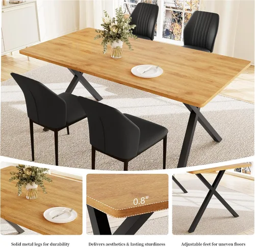 Vista 3 de HIPIHOM Juego de mesa de comedor de 5 piezas para 4-6 personas, mesa de cocina MDF de 63 pulgadas con 4 sillas tapizadas, patas de metal