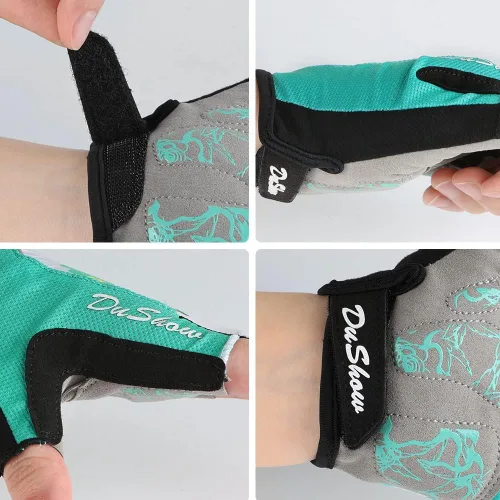 Vista 6 de DuShow Guantes de ciclismo para mujer, guantes acolchados de gel de medio dedo para mujer, ciclismo, montaña, carretera, bicicleta, sin dedos