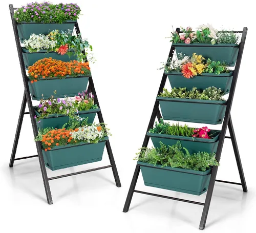 Vista 10 de S AFSTAR Macetero vertical de 5 niveles, cama de jardín elevada de 5 capas con 5 jardineras desmontables y marco de metal, contenedores elevados