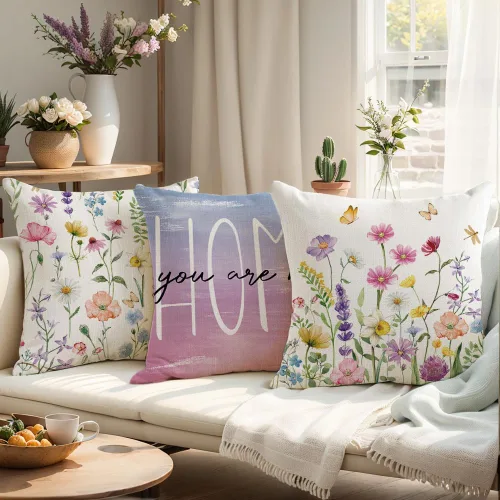 Vista 2 de wyooxoo Juego de 4 fundas de almohada de primavera de 18 x 18 pulgadas, fundas de almohada decorativas para sofá, sala de estar, decoración